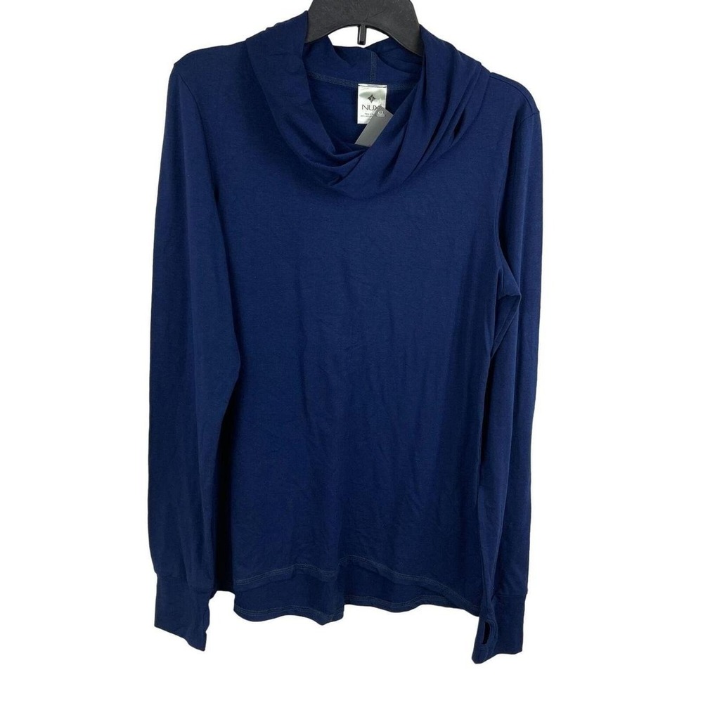NUX Activewear Women Large Navy Blue Cowl Neck Long Sleeve Thumbhole Top